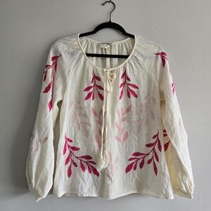 Savanna Jane Cream Blouse with Pink Leaf Design